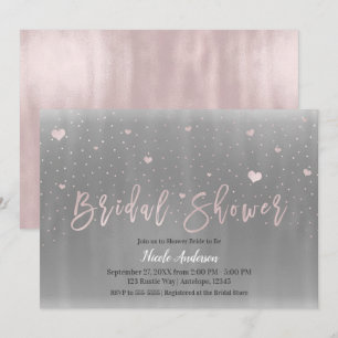 Moderne Glam Bruids Shower Zilver Grijs Roze Harte Kaart