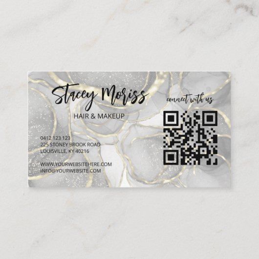 Moderne Glam Chic QR-code Gold Black & White Visitekaartje (Achterkant)