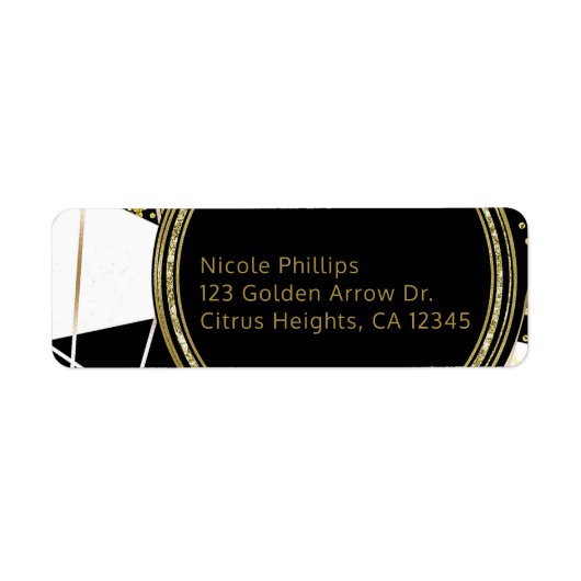 Moderne Glam Deco Zwart Wit Goud Chic Feest Etiket (Voorkant)