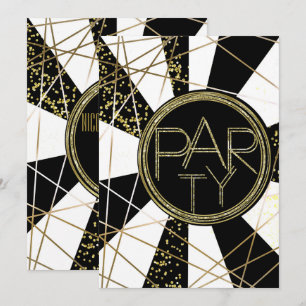 Moderne Glam Deco Zwart Wit Goud Verjaardagsfeest Kaart