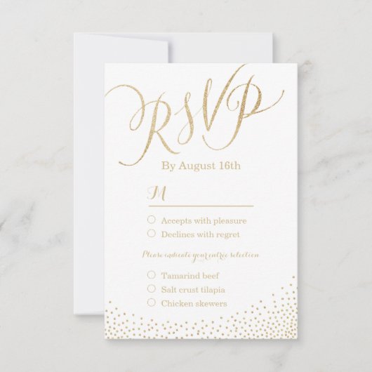Moderne glam faux gouden glitter kalligrafie RSVP (Voorkant)