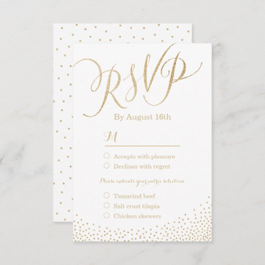 Moderne glam faux gouden glitter kalligrafie RSVP (Voorkant / Achterkant)