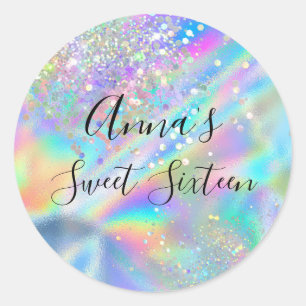 Moderne Glam Faux Holographic Rainbow Sweet 16 Ronde Sticker
