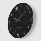 Moderne Glam Faux Roos Gold look en zwarte marmer Grote Klok (Hoek)