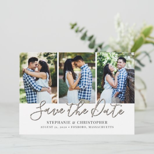 Moderne Glam Fotocollage Save The Date (Staand voorkant)