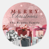 Moderne Glam Glitter Stof Roze Kerstcadeaus Ronde Sticker (Voorkant)