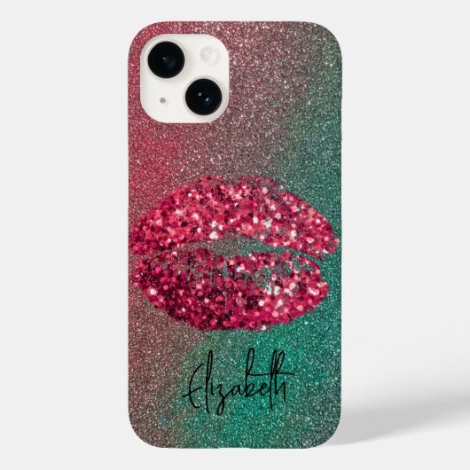 Moderne Glam Glittery Kiss lipstick-opdruk Case-Mate iPhone Case (Achterkant)
