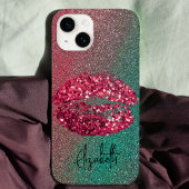 Moderne Glam Glittery Kiss lipstick-opdruk Case-Mate iPhone Case