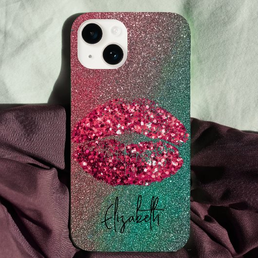 Moderne Glam Glittery Kiss lipstick-opdruk Case-Mate iPhone Case