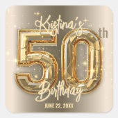 Moderne Glam Gold en Diamond accenten 50e verjaard Vierkante Sticker (Voorkant)