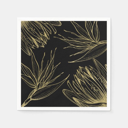 Moderne glam Gold en zwarte tropische flora Servet (Voorkant)