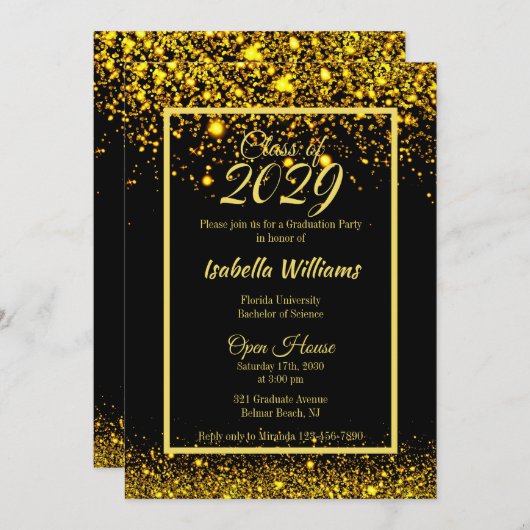 Moderne Glam Gold Glitter Graduation Party Kaart (Voorkant / Achterkant)