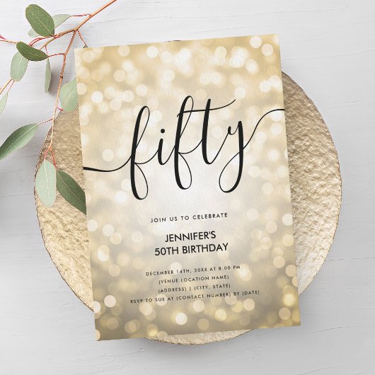 Moderne Glam Gold Glitter Lights 50ste verjaardag Kaart