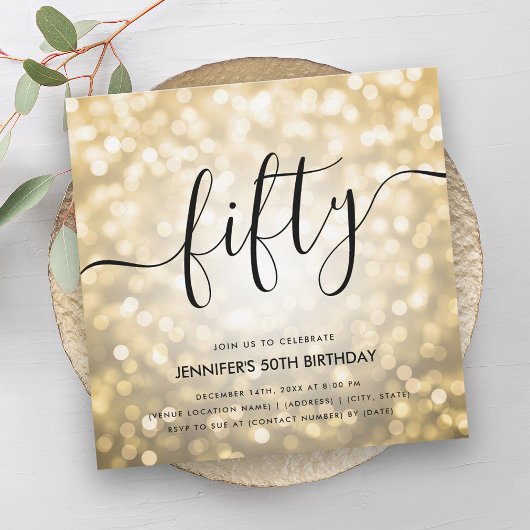 Moderne Glam Gold Glitter Lights 50ste verjaardag Kaart