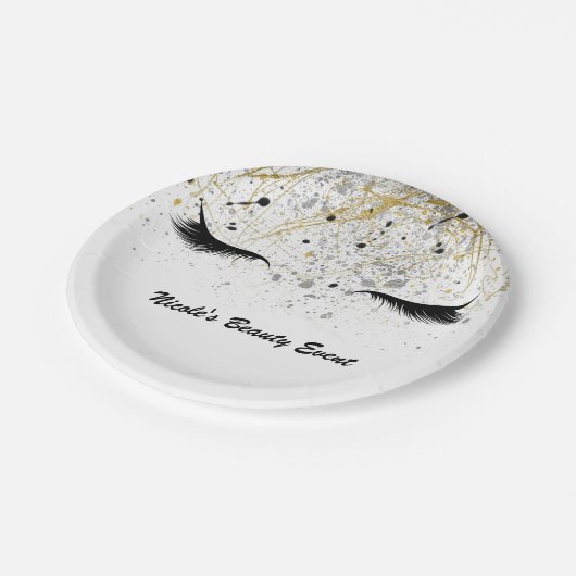 Moderne Glam Gold Silver Black Eyelashes Beauty Papieren Bordje (Gekanteld)