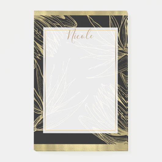 Moderne Glam Goud & Zwarte Tropische Botanische Bl Post-it® Notes (Voorkant)