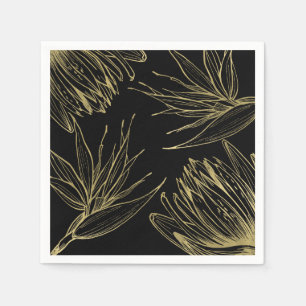 Moderne Glam Goud & Zwarte Tropische Botanische Bl Servet
