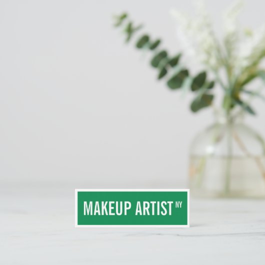 Moderne glam groen witte straat teken make-up arti mini visitekaartje (Staand voorkant)