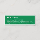 Moderne glam groen witte straat teken make-up arti mini visitekaartje (Achterkant)