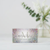 Moderne glam holographic Glitter Sparkle Monogram Visitekaartje (Staand voorkant)