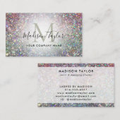 Moderne glam holographic Glitter Sparkle Monogram Visitekaartje (Voorkant / Achterkant)