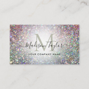 Moderne glam holographic Glitter Sparkle Monogram Visitekaartje