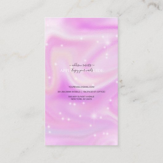 Moderne Glam Iridescent Nails Application Guide B Visitekaartje (Achterkant)