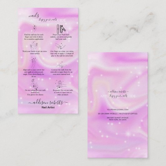 Moderne Glam Iridescent Nails Application Guide B Visitekaartje (Voorkant / Achterkant)