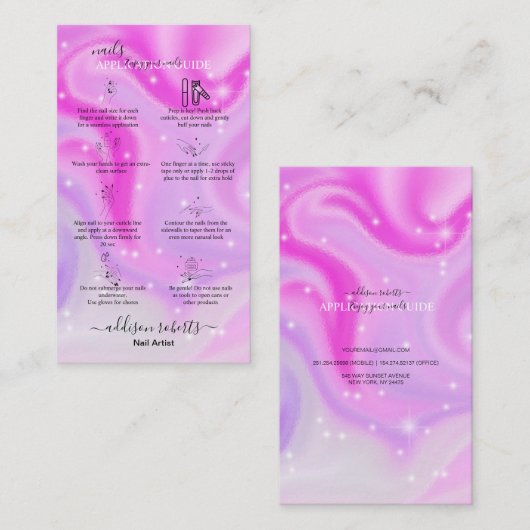 Moderne Glam Iridescent Nails Application Guide BU Visitekaartje (Voorkant / Achterkant)