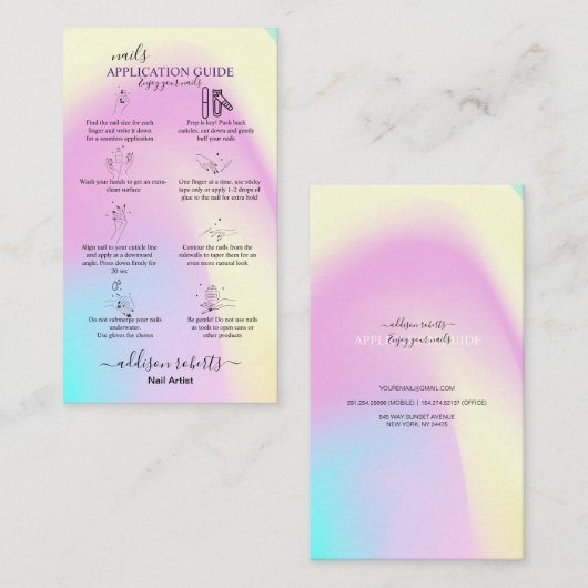 Moderne Glam Iridescent Nails Application Guide Visitekaartje (Voorkant / Achterkant)