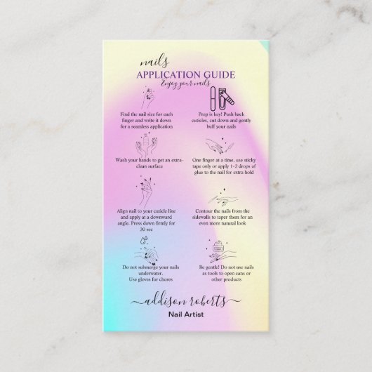 Moderne Glam Iridescent Nails Application Guide Visitekaartje (Voorkant)