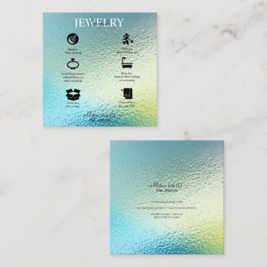 Moderne glam Iridescent Sparkle Jewelry Care Vierkante Visitekaartje (Voorkant / Achterkant)