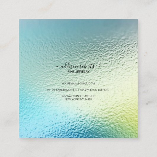 Moderne glam Iridescent Sparkle Jewelry Care Vierkante Visitekaartje (Achterkant)