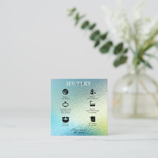 Moderne glam Iridescent Sparkle Jewelry Care Vierkante Visitekaartje (Staand voorkant)