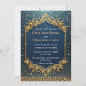 moderne glam luxe blauw Glitter goud chique bruilo Kaart (Voorkant)