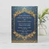 moderne glam luxe blauw Glitter goud chique bruilo Kaart (Staand voorkant)