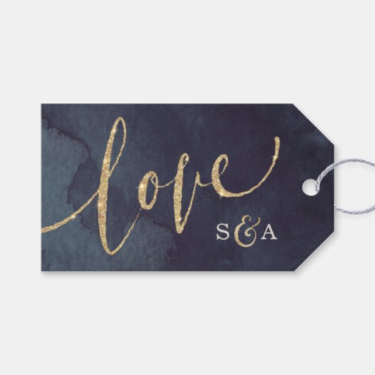 Moderne glam nacht faux goud glitter kalligrafie cadeaulabel (Voorkant (Horizontaal))