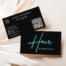 Moderne glam neon hairscript logo qr code visitekaartje