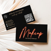 Moderne glam oranje neon make-up script logo qr co visitekaartje