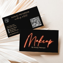 Moderne glam oranje neon make-up script logo qr co visitekaartje