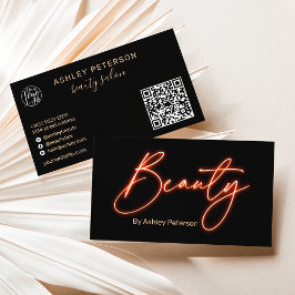 Moderne glam oranje neon schoonheidsscript logo qr visitekaartje
