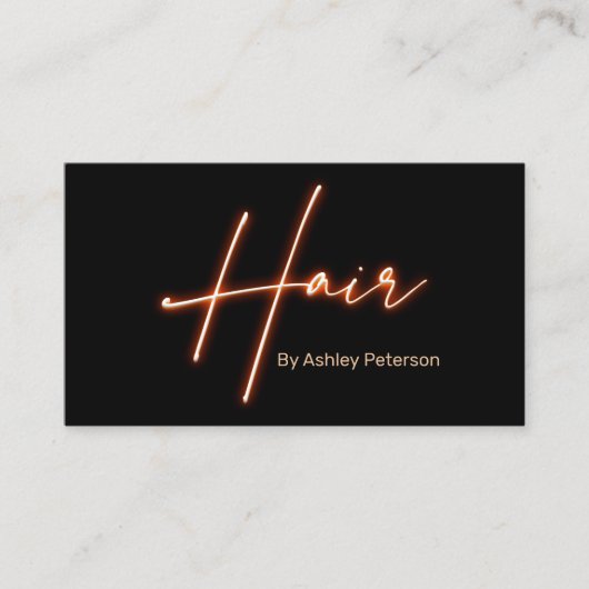 Moderne glam oranje neonhars logo qr code visitekaartje (Voorkant)