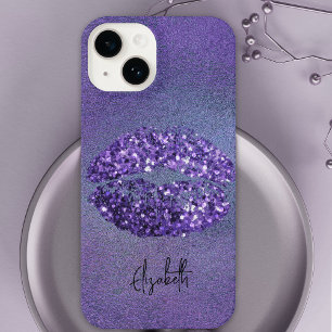 Moderne Glam Paars Glittery Kiss-lipstick - opdruk iPhone 14 Hoesje