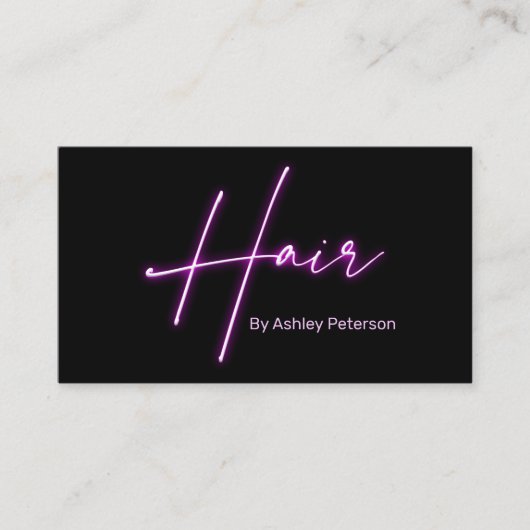 Moderne glam paarse neon-haarscript, logo qr code visitekaartje (Voorkant)