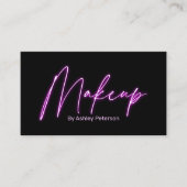 Moderne glam paarse neon make-up script logo qr co visitekaartje (Voorkant)