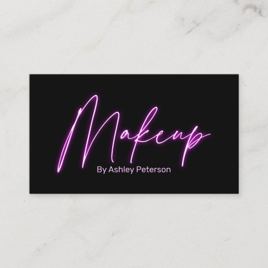 Moderne glam paarse neon make-up script logo qr co visitekaartje (Voorkant)