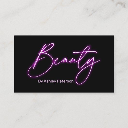 Moderne glam paarse neon schoonheidsscript logo qr visitekaartje (Voorkant)