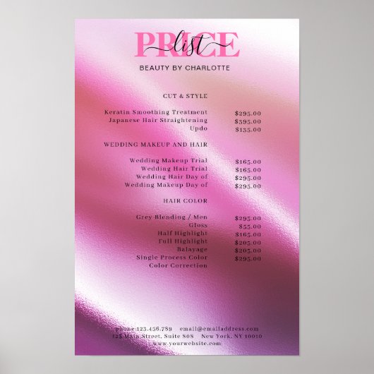 Moderne Glam Prijslijst Poster (Voorkant)