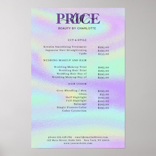 Moderne Glam Prijslijst Poster (Voorkant)