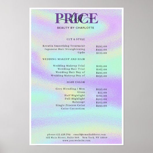Moderne Glam Prijslijst Poster (Voorkant)
